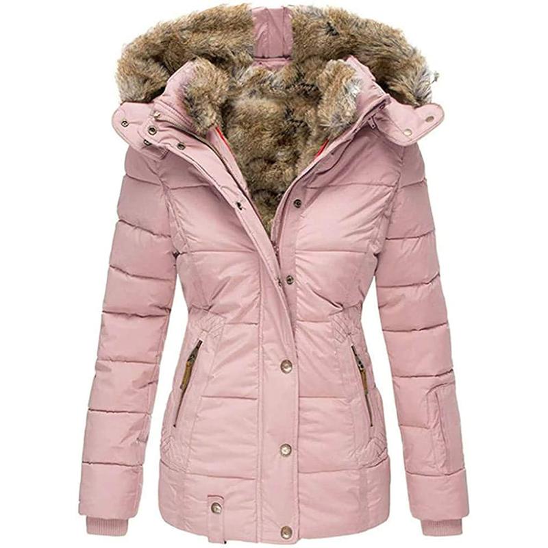 Fisoew Womens Warm Puffer Down Jacket Hooded Winter Lightweight Mid Quilted Coat with Pockets