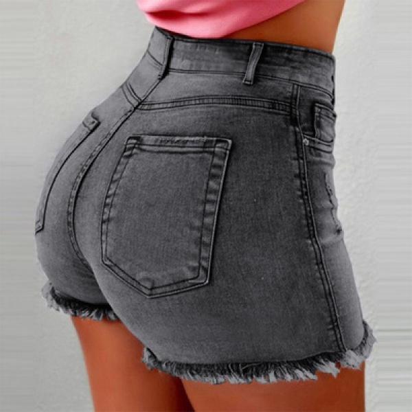 Women's Jeans Stretch Shorts Stretch Tassel Hole High Waist Hot Pants Women's Cow