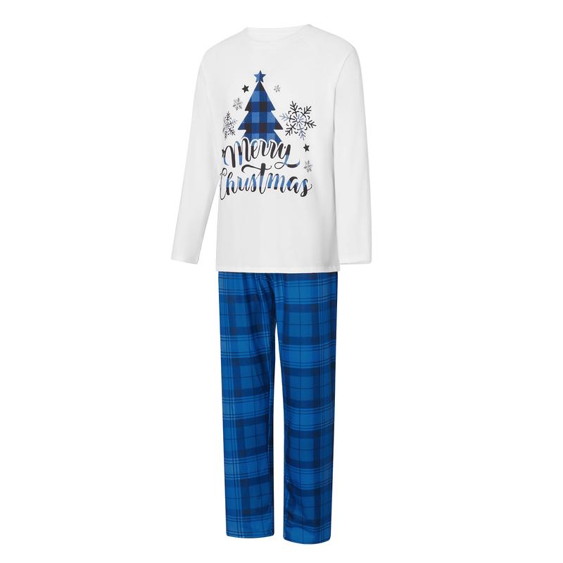 Family Matching Christmas Pajamas, Christmas Tree&Letter Print Long-Sleeved Tops + Plaid Trousers Sleepwear Outfits