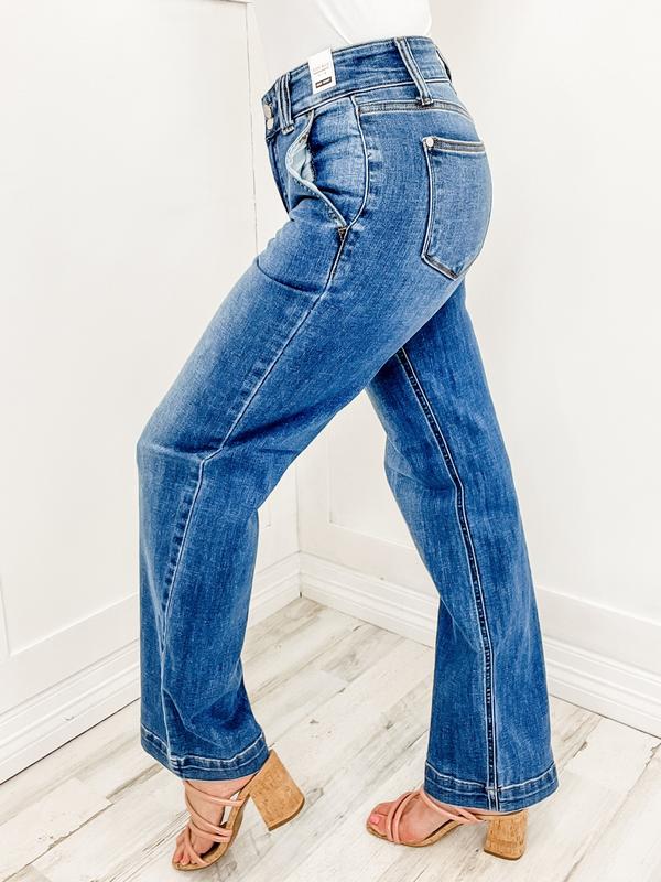 Judy Blue High Waist Double Button Wide Leg Jeans