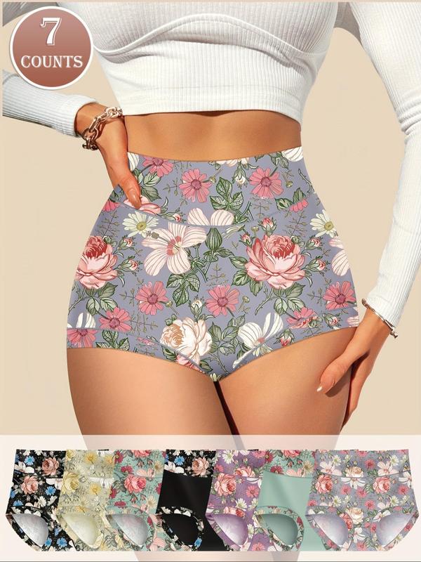 Women's All Over Floral Print High Waist Panty, Tummy Control Butt Lifting Underwear, Casual Comfy Breathable Knicker for Daily Wear, Ladies Underwear for All Seasons