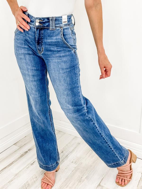 Judy Blue High Waist Double Button Wide Leg Jeans