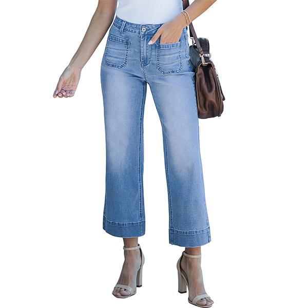 luvamia Wide Leg Jeans for Women Trendy High Waisted Flare Jeans Cropped Denim Pants Stretchy Baggy with Patch Pockets Petite-Friendly Comfort