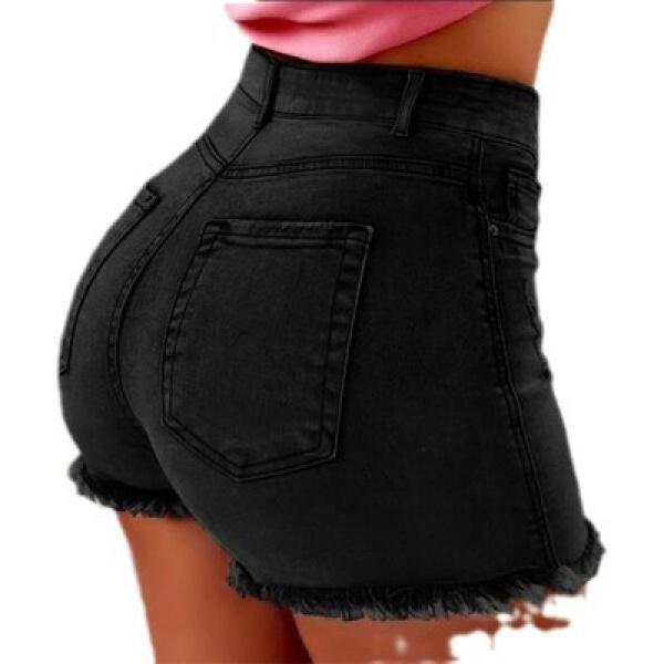 Women's Jeans Stretch Shorts Stretch Tassel Hole High Waist Hot Pants Women's Cow