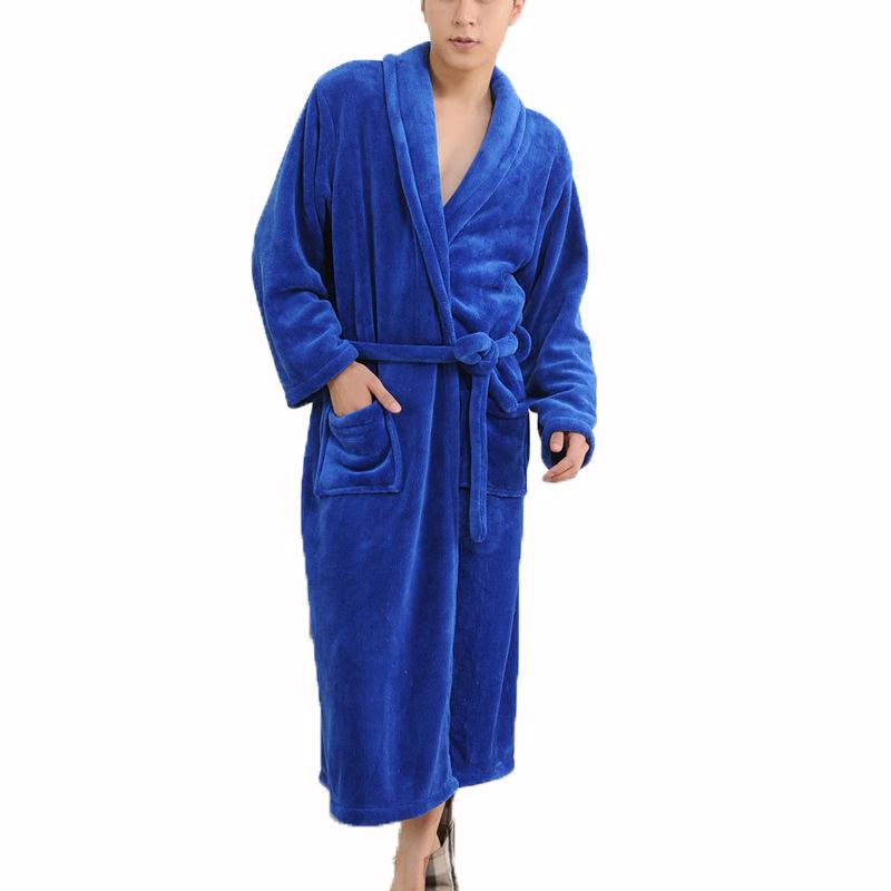 Bathrobe Long Sleeve Pajamas Solid Color Polo Collar Casual Flannel Nightgown Couple Homewear