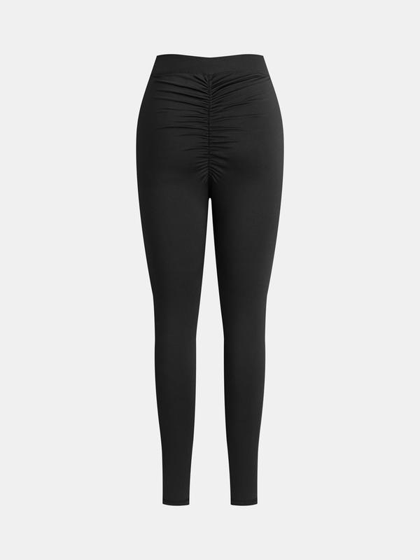 YOZY [Size 4-14] Solid Ruched High Waist Skinny Pants  Casual Comfy Breathable Hip Control High Stretch Leggings, 2024 Women's All Seasons Outfits for Daily Outdoor Wear, [S-XXL]