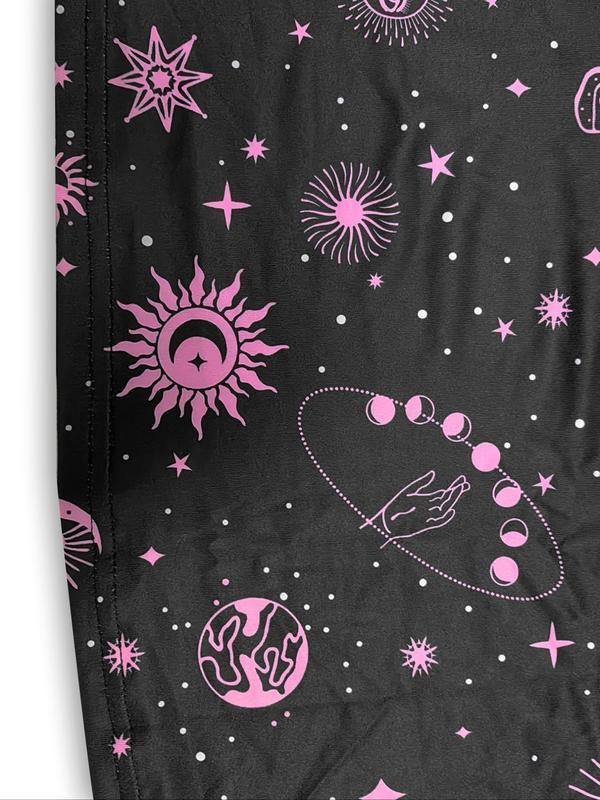  Galaxy Print Drop Shoulder Nightdress, Casual Long Sleeve Round Neck Nightgown for Women, Women's Sleepwear for Spring & Fall