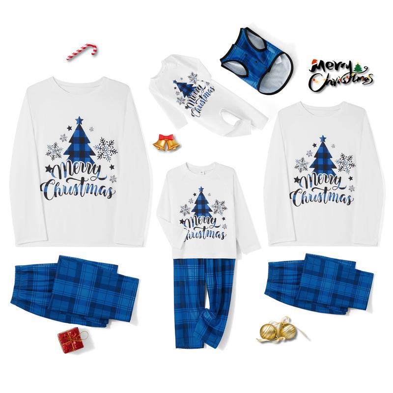 Family Matching Christmas Pajamas, Christmas Tree&Letter Print Long-Sleeved Tops + Plaid Trousers Sleepwear Outfits