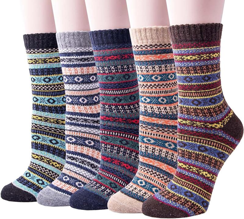 5 Pairs Womens  Socks Vintage Soft Cabin Warm Socks Thick Knit Cozy Winter Socks for Women Gifts