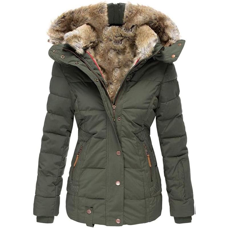 Fisoew Womens Warm Puffer Down Jacket Hooded Winter Lightweight Mid Quilted Coat with Pockets