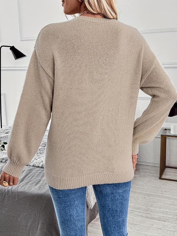 Women's Plain Big Bow Decor Drop Shoulder Sweater Pullover, Elegant Fashion Casual Long Sleeve Jumper for Daily Outdoor Wear, Sweaters for Women, Women Knitwear for Fall & Winter