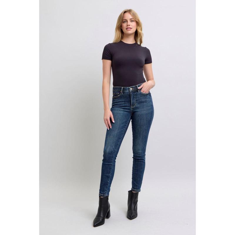 JUDY BLUE MID RISE TUMMY CONTROL VINTAGE WASH SKINNY JEANS