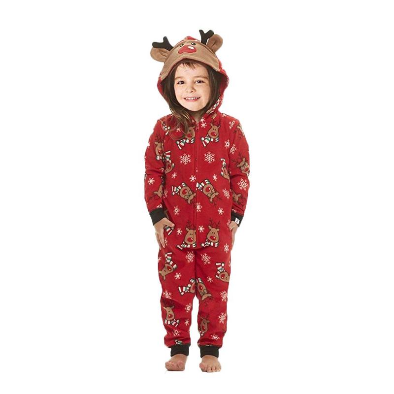 Calsunbaby Christmas Jumpsuit Pajamas for Family Onesie Hooded Sleepwear Matching Sets Cartoon Elf Print Pjs