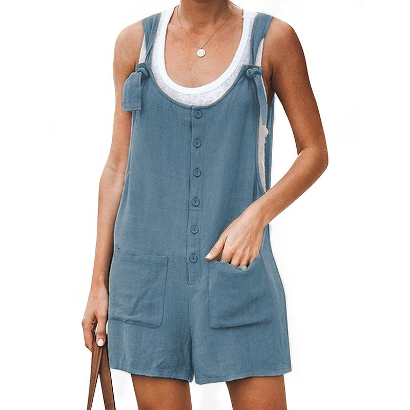 Yeokou Women's Casual Summer Cotton Linen Romper Overall Jumpsuit Shorts Womenswear Underwear Lady Comfort Basic Minimalist Sleeveless Strap Strappy