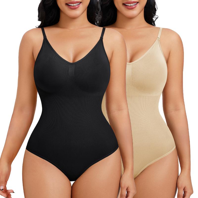 Nebility Women's 2 Piece Set V-Neck Shapewear Women's Clothes Camisole One Piece Bodysuit Hip Lift Shockproof Bodysuit