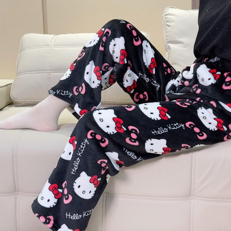 Anime Pajamas Pants Women's Girls Fashion Cartoon Cat All Character Print Flannel Lounge Sleep Bottoms Pajama Pants Christmas Comfy Sleep Bottoms