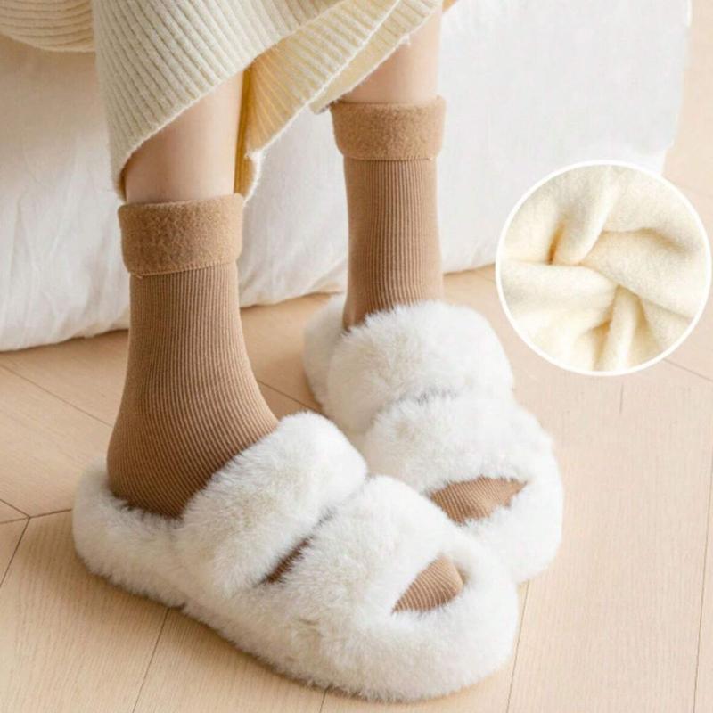 5pairs Women's Solid Color Thickened Fleece Lined Winter Snow Socks For Warm Keeping