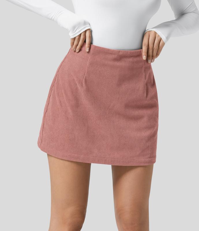 Halara High Waisted Invisible Zipper 2-in-1 Mini A-line Corduroy Casual Skirt