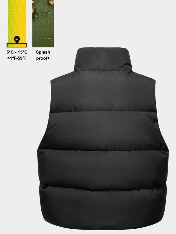 Women's Solid Zip Up Warm Puffer Vest Gilet, Casual Sleeveless High Neck Outerwear for Fall & Winter Daily Wear