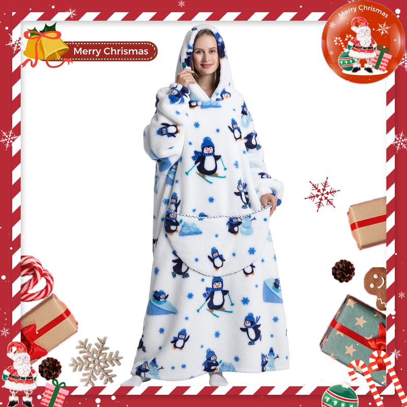 Christmas Gift Wearable Blanket Hoodie for Women Men, 1Pcs Plus Size Pajamas Loungewear Nightwear Oversized Wearable Hoodie Sweatshirt Blanket Warm Hoodie with Pocket