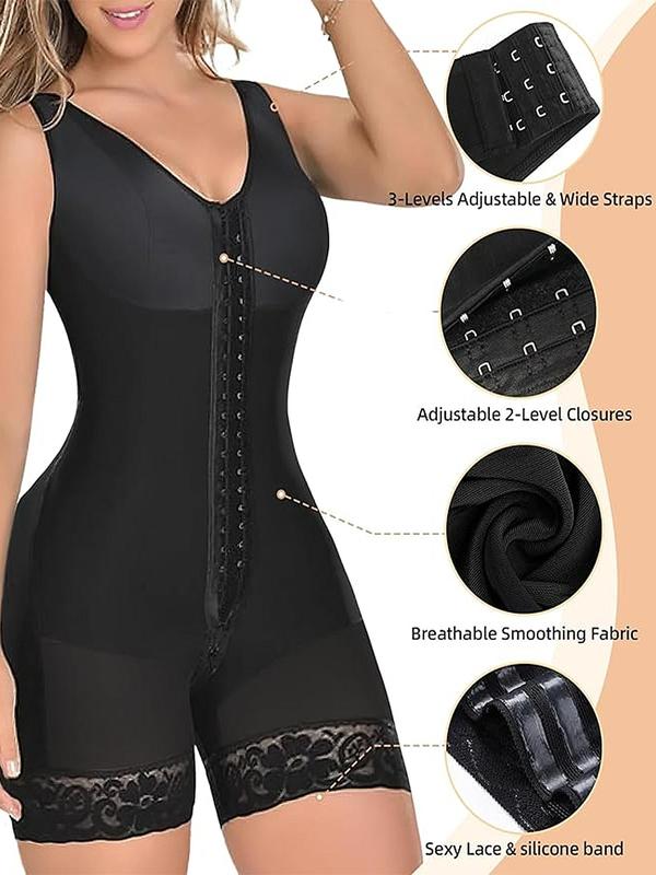 Women's Solid Contrast Lace Zipper Closure Crotch Shapewear Romper, Adjustable Hook & Eye Closure Tummy Control Butt Lifter Tummy Shaper Bodysuit, Ladies Shapewear for All Seasons