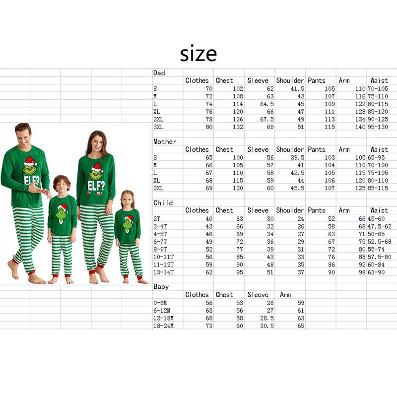 Christmas Parent-child Pajamas, Cartoon Print Long Sleeve Round Neck T-shirt, Striped Jumpsuit, Color Block Pants