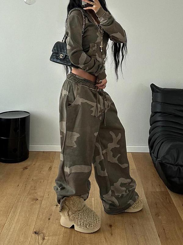 Women's Camo Print Drawstring Waist Jogger Pants, Casual Pocket Trousers for Daily Wear, Ladies Bottoms for All Seasons