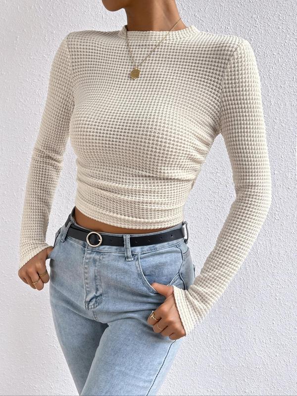 Women's Plain Textured Long Sleeve Crew Neck Sweater, Casual Round Neck Jumper for Daily Wear, Sweaters for Women, Ladies Knitwear for All Seasons, Downtown Girl Clothes