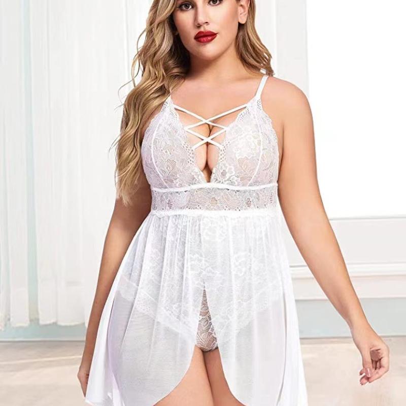 Plus Size Women's Sexy Home One-piece Skirt See-through Underwear Set