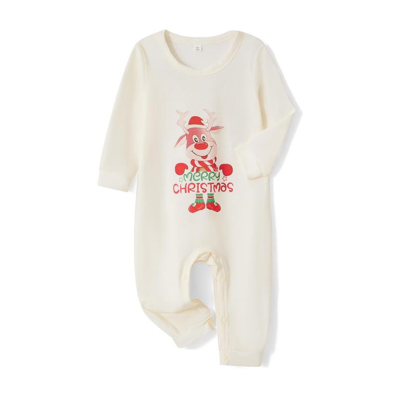 Family Matching Pajamas Christmas Elk Print Long Sleeve Tops and Elastic Pants Set for Loungewear Soft Sleepwear