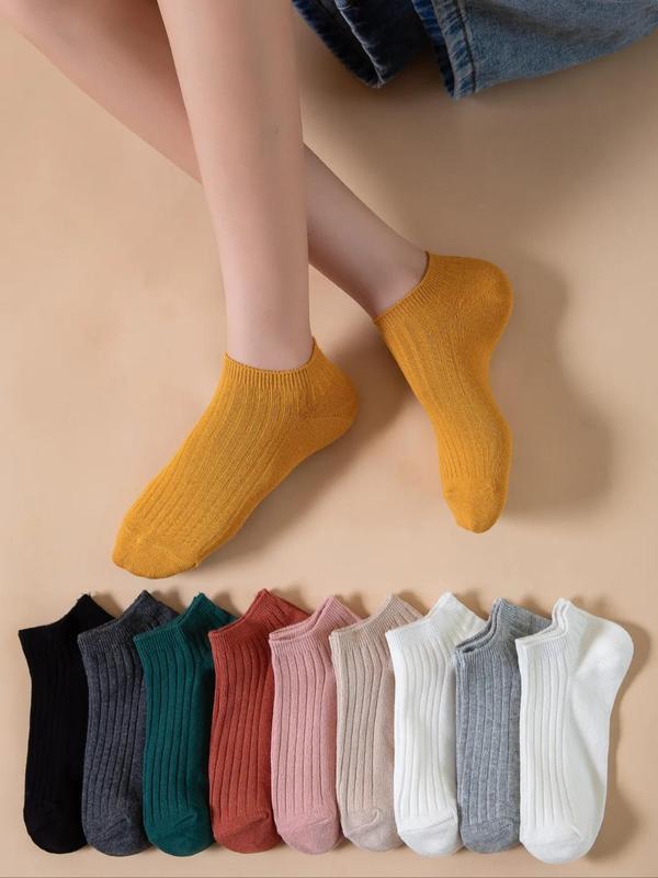 Women's 10 Pairs Solid Minimalist Basic Ankle Socks, Low Cut Comfort Breathable Socks for Womenswear, Multipack Knit Socks, Women's Socks & Hosiery