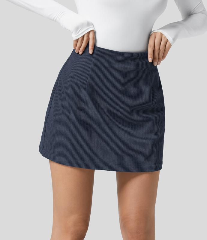 Halara High Waisted Invisible Zipper 2-in-1 Mini A-line Corduroy Casual Skirt