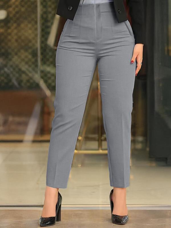 Women's Plain Pocket Capri Pants, Elegant Comfy Trousers for Work Office Business, Ladies Bottoms for All Seasons