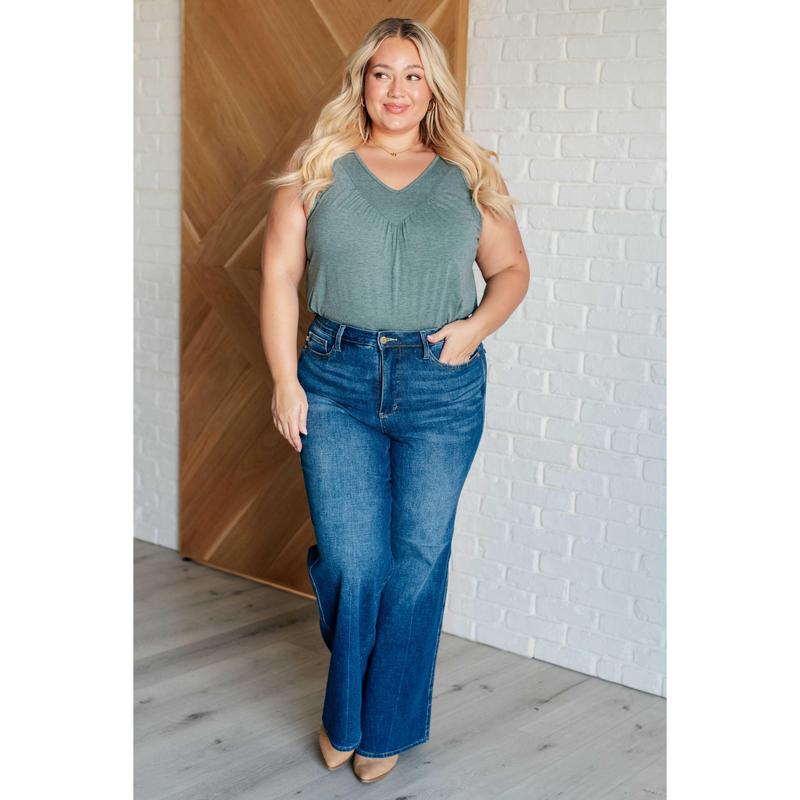 Judy Blue High Rise Control Top Retro Wide Leg Jeans 88847 (Reg & Plus) Stretchy Denim Womenswear Tall 33.5 inseam Comfort Slimming Pants