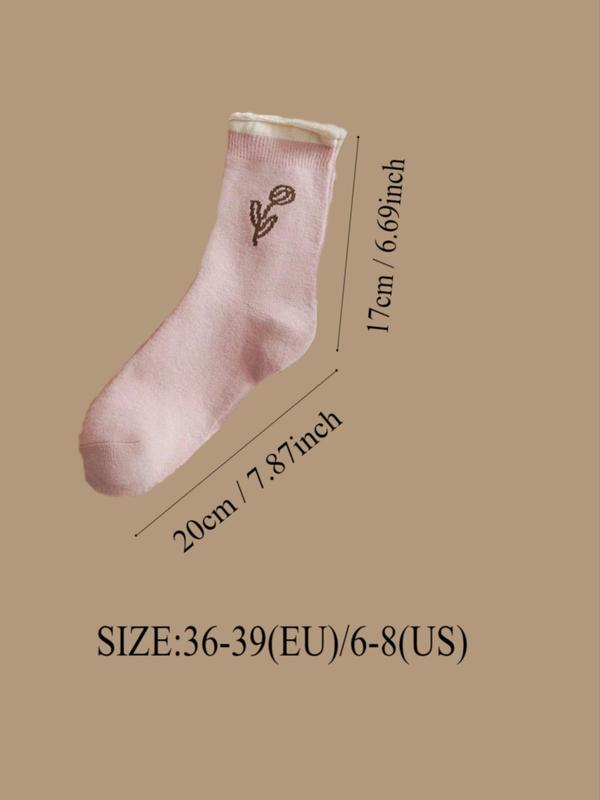 Women's 8 Pairs Floral Print Crew Socks, Fashionable Cozy Breathable Mid-calf Socks for Fall & Winter, Women's Socks for Daily Wear