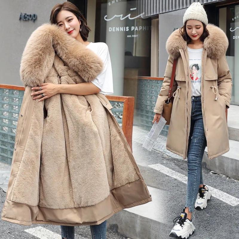 Winter Jacket 2024 New Women Parka Clothes Long Coat Wool Liner Hooded Jacket Fur Collar Thick Warm Snow Wear Padded Parka 6XL