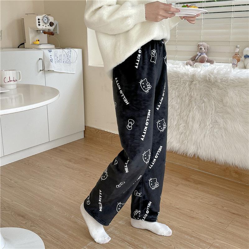 Anime Pajamas Pants Women's Girls Fashion Cartoon Cat All Character Print Flannel Lounge Sleep Bottoms Pajama Pants Christmas Comfy Sleep Bottoms