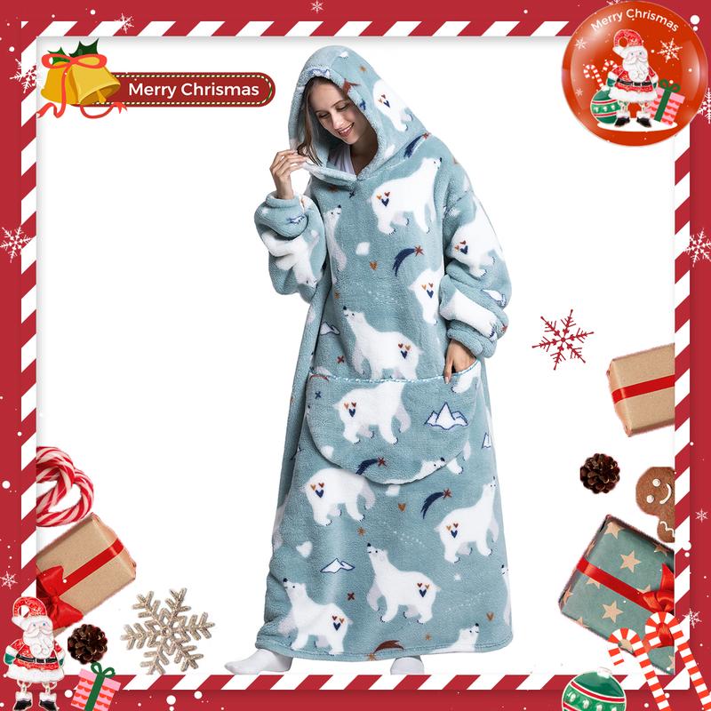 Christmas Gift Wearable Blanket Hoodie for Women Men, 1Pcs Plus Size Pajamas Loungewear Nightwear Oversized Wearable Hoodie Sweatshirt Blanket Warm Hoodie with Pocket