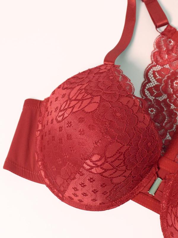  Floral Lace Underwire Bra, Sexy Comfortable Breathable Buckle Front Bra for Daily Wear, Women's Lingerie for All Seasons