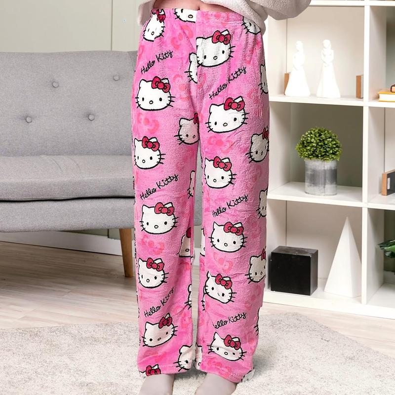 Anime Pajamas Pants Women's Girls Fashion Cartoon Cat All Character Print Flannel Lounge Sleep Bottoms Pajama Pants Christmas Comfy Sleep Bottoms