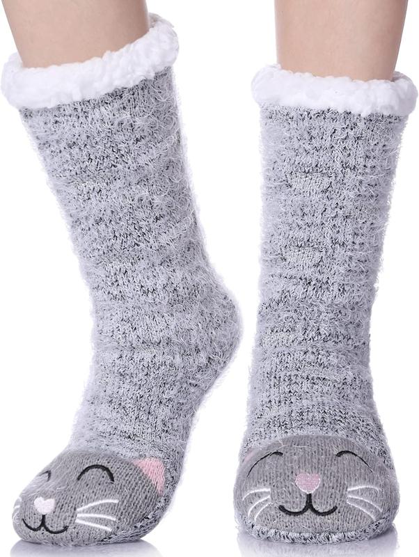 Fuzzy Slipper Socks For Women with Grippers Winter Warm Thick Plush Fleece Lining Non Slip  Home Socks