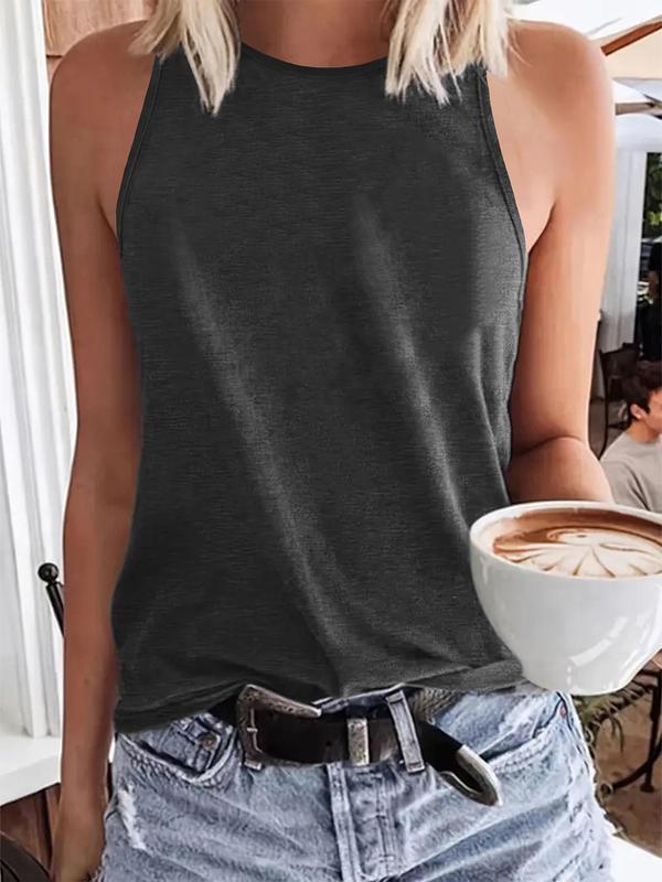 Women's Plain Basic Round Neck Tank Top, Casual Sleeveless Top for Summer, Ladies Clothes for Daily Wear