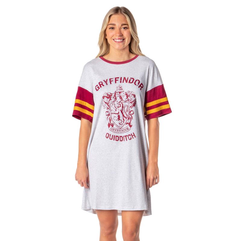 Harry Potter Women's Hogwarts All Houses Quidditch Nightgown Pajama Shirt Dress