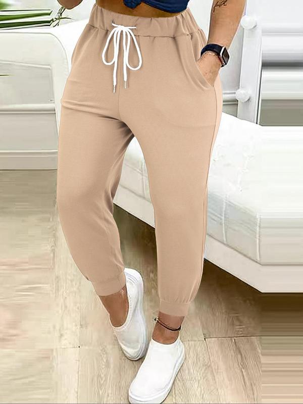 Women's Plain Drawstring Waist Jogger Pants, Casual Pocket Sweatpants for Fall & Winter, Women's Trousers for Daily Wear