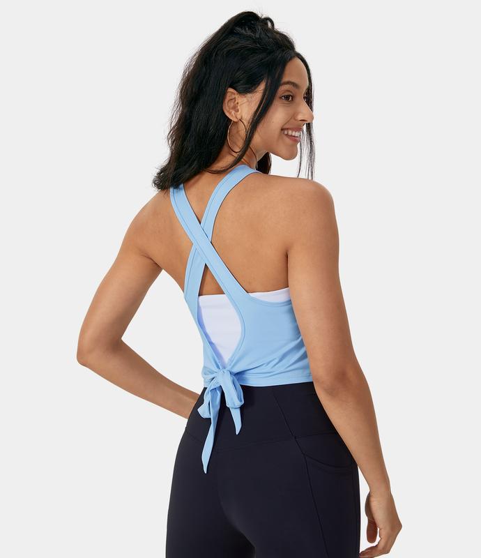 Solid Backless Crisscross Tie Back Tank Top