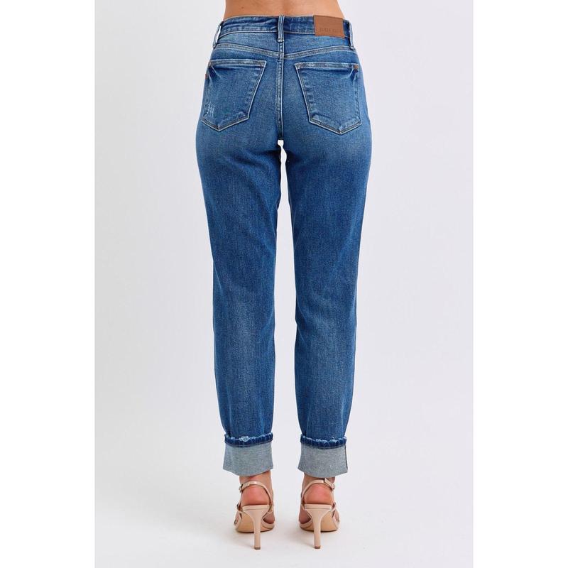 JUDY BLUE MID RISE VINTAGE WAS BOYFRIEND JEANS W  CUFF