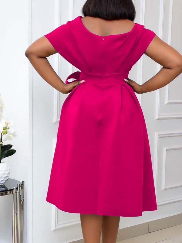 Women's Plain Belted Wrap V Neck Dress, Elegant Batwing Sleeve Zipper Back A Line Dress for Party Holiday Wedding Guest, Ladies Clothes for All Seasons