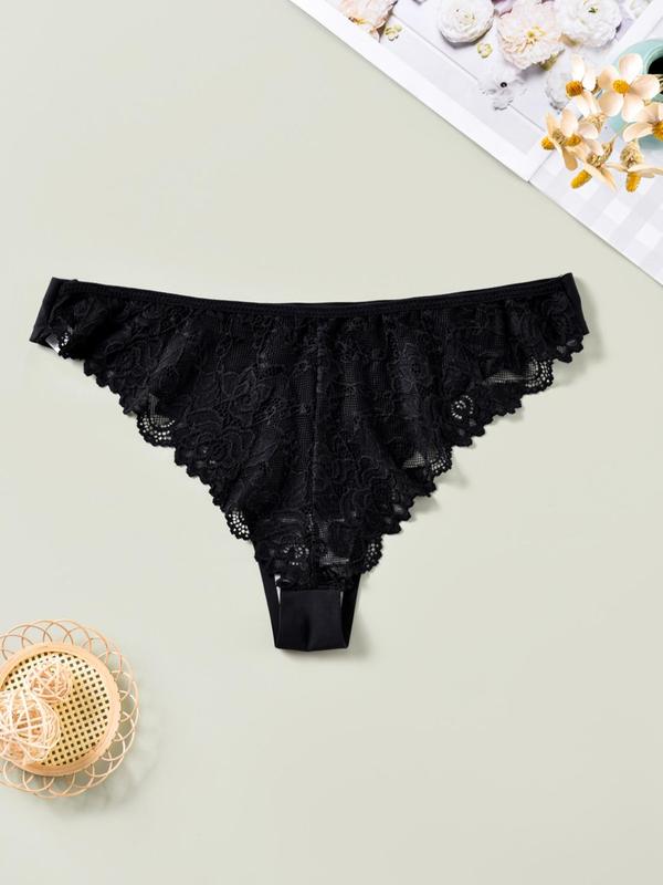 Plus 3pcs Minimalist Basic Plain Contrast Lace Panty, Lady Solid Casual Soft Comfortable Breathable Knicker, Womenswear, Women's Underwear for Daily Wear