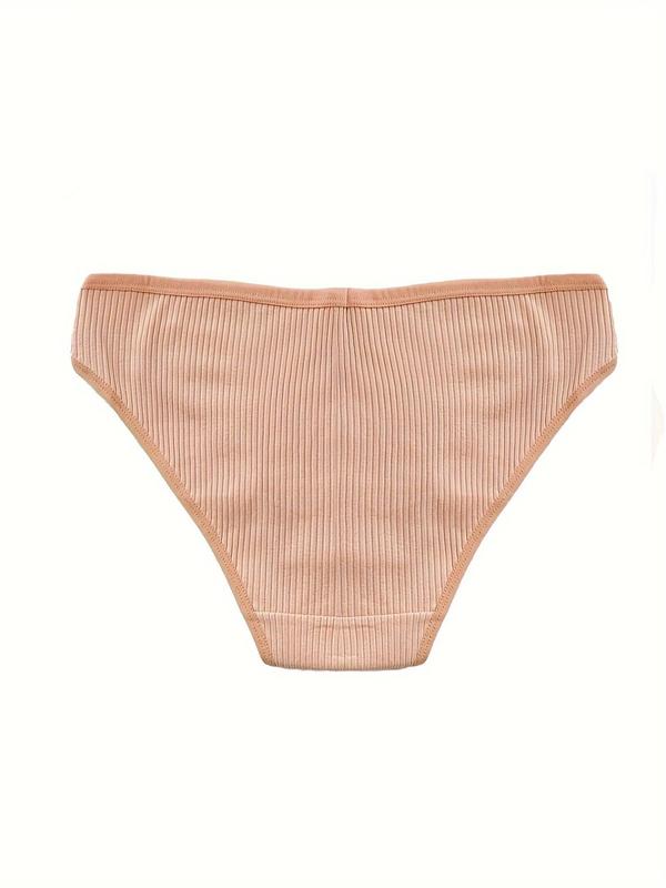 Women's Solid Color Ribbed Panty, Soft Comfy Breathable Knicker for Daily Wear, Ladies Underwear for All Seasons, Girl Underwear Set