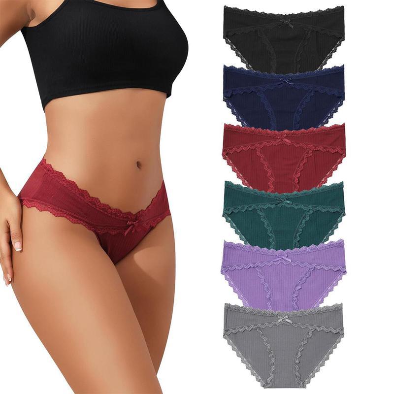 VENECIA Women Underwear Cotton Bikini Underwear Lace Elastic Low Rise Wavy Sides Invisible Panties Hipster Womenswear Breathable Comfort Lingerie